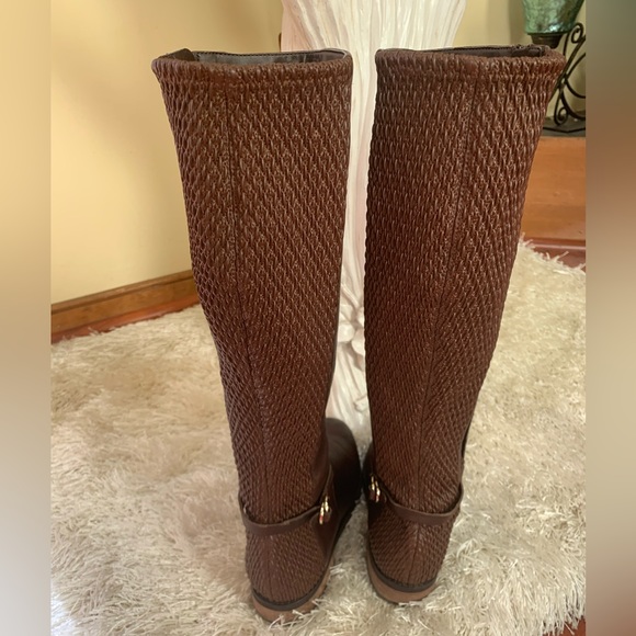 Cole Haan Isabel Stretch Leather Chestnut Brown Riding Knee High Boots - Picture 8 of 13